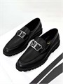 TODS Лоферы черные с пряжкой на перемычке на толстой подошве ОК-0814