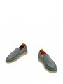 LORO PIANA лоферы низкие замша светло-серые с черной строчкой и белой подошвой ОК-2542