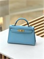 HERMES сумка mini Kelly 19 см кожа Эпсом голубая золото СК-01354