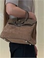 HERMES сумка Birkin 25 см коричневая замша серебро СК-00613