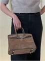 HERMES сумка Birkin 25 см коричневая замша серебро СК-00613