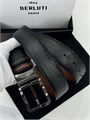 BERLUTI ремень брючный 35 мм двухсторонний серо-коричневый серебро РМ-00647