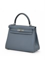 HERMES Kelly 28 см сумка голубая кожа того серебро СК-00404