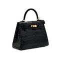 HERMES сумка KELLY 25 см черная  кожа крокодила золото СК-00365