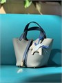 HERMES Picotin 18 см серо-синяя золото СК-00509