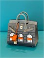 HERMES сумка Birkin 20 см кожа эпсом и кожа крокодила серая золото СК-00459