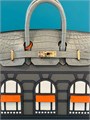 HERMES сумка Birkin 20 см кожа эпсом и кожа крокодила серая золото СК-00459