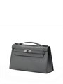 HERMES клатч POCHETTE 22 см графитовая кожа крокодила серебро СК-00374