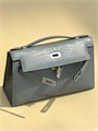 HERMES клатч POCHETTE 22 см графитовая кожа крокодила серебро СК-00374