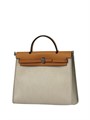 HERMES Herbag сумка 31 см бежевый текстиль оранжевая кожа серебро СК-01231