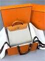 HERMES Herbag сумка 31 см бежевый текстиль оранжевая кожа серебро СК-01231