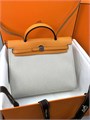 HERMES Herbag сумка 31 см бежевый текстиль оранжевая кожа серебро СК-01231