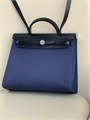 HERMES Herbag сумка 31 см синий текстиль черная кожа серебро СК-01233