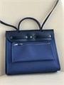 HERMES Herbag сумка 31 см синий текстиль черная кожа серебро СК-01233