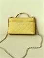 CHANEL сумка Vanity с ручкой кожа икра клетка желтая золото СК-01542