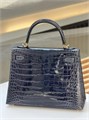 HERMES сумка KELLY 25 см лаковая кожа крокодила синяя золото СК-00779