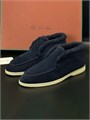 LORO PIANA лоферы высокие с мехом наружу на белой подошве синяя замша ОК-2595