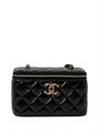 CHANEL сумка Vanity гладкая кожа черная большой логотип золото СК-01266