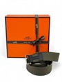 HERMES ремень зеленый текстильный пряжка черная кожа РМ-1226