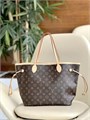 LV сумка тоут Neverfull MM коричневая монограмма бежевая ткань маленькая СК-01318