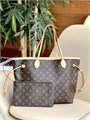 LV сумка тоут Neverfull MM коричневая монограмма бежевая ткань маленькая СК-01318