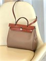 HERMES Herbag сумка 31 см хаки текстиль коричневая кожа СК-01449