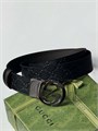 GUCCI ремень кожа монограмма черный гладкий пряжка круглая лого плоская РМ-1178