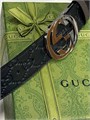 GUCCI ремень кожа монограмма черный гладкий пряжка круглая лого плоская РМ-1178