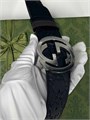 GUCCI ремень кожа монограмма черный гладкий пряжка круглая лого плоская РМ-1178