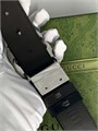GUCCI ремень кожа монограмма черный гладкий пряжка круглая лого плоская РМ-1178