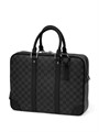 LV портфель большой с двумя разделами на молниях канва серая шашка ПР-0089