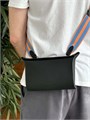 HERMES мессенджер кожа того с перфорированным логотипом черный с голубым ремнем МС-01476