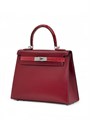 HERMES сумка Kelly кожа гладкая и крокодил 28 см красная серебро СК-00695