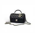CHANEL сумка гладкая кожа в клетку 20 см черная золото СК-00904