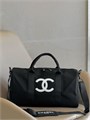 CHANEL дорожная сумка 45 см текстиль черная лого белый ДС-00796