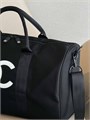 CHANEL дорожная сумка 45 см текстиль черная лого белый ДС-00796