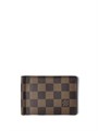 LV зажим 4 визитки коричневая шашка ЗК-0631
