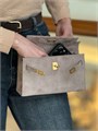HERMES клатч POCHETTE замша бежевая золото СК-00706