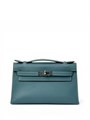 HERMES клатч POCHETTE 22 см голубая кожа свифт серебро СК-01297