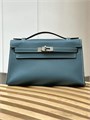 HERMES клатч POCHETTE 22 см голубая кожа свифт серебро СК-01297