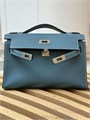 HERMES клатч POCHETTE 22 см голубая кожа свифт серебро СК-01297