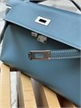 HERMES клатч POCHETTE 22 см голубая кожа свифт серебро СК-01297