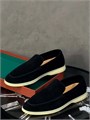 LORO PIANA лоферы низкие замша черные с белой подошвой ОК-2450