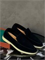 LORO PIANA лоферы низкие замша черные с белой подошвой ОК-2450
