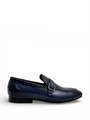 SANTONI лоферы гладкая лаковая кожа синего цвета с декоративной пряжкой ОК-01226