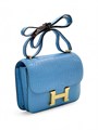HERMES сумка Constance 18 см кожа крокодила голубая золото СК-00443