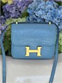HERMES сумка Constance 18 см кожа крокодила голубая золото СК-00443