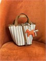HERMES Picotin 18 см сумка текстиль коричневая кожа серебро СК-00515