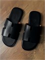HERMES Тапочки черные гладкая кожа ОЛ-2334