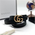 GUCCI ремень черный тонкий гладкая кожа пряжка GG золото РМ-8372